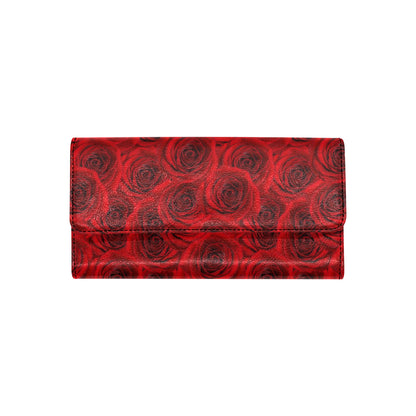 Rose Red Pattern Print Design RO04 Women's Trifold Wallet