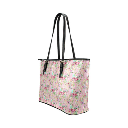 Unicorn Princess with Rose Leather Tote Bag