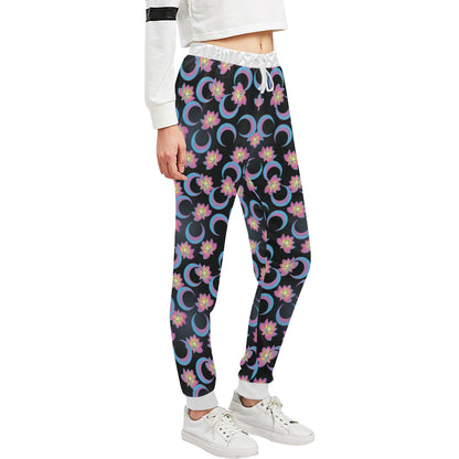 Lotus with Moon Pink Print Themed Unisex Sweatpants