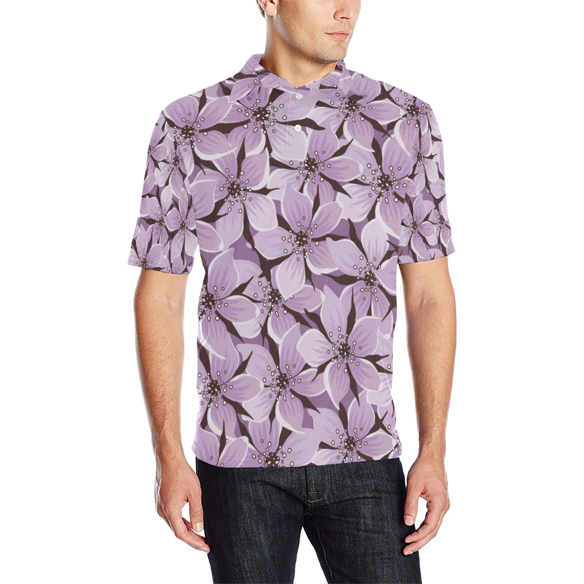 Lilac Pattern Print Design 01 Men Polo Shirt