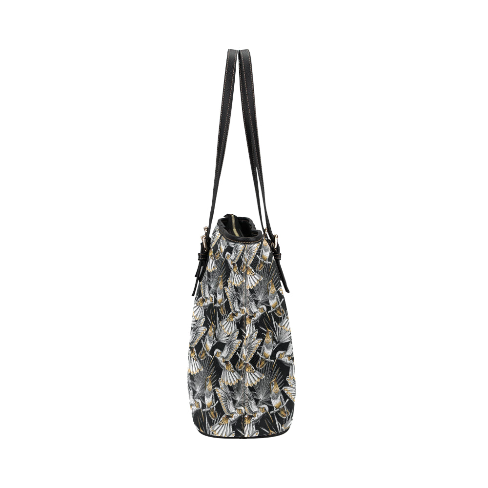 Hummingbird Gold Design Themed Print Leather Tote Bag