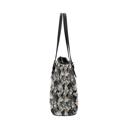 Hummingbird Gold Design Themed Print Leather Tote Bag