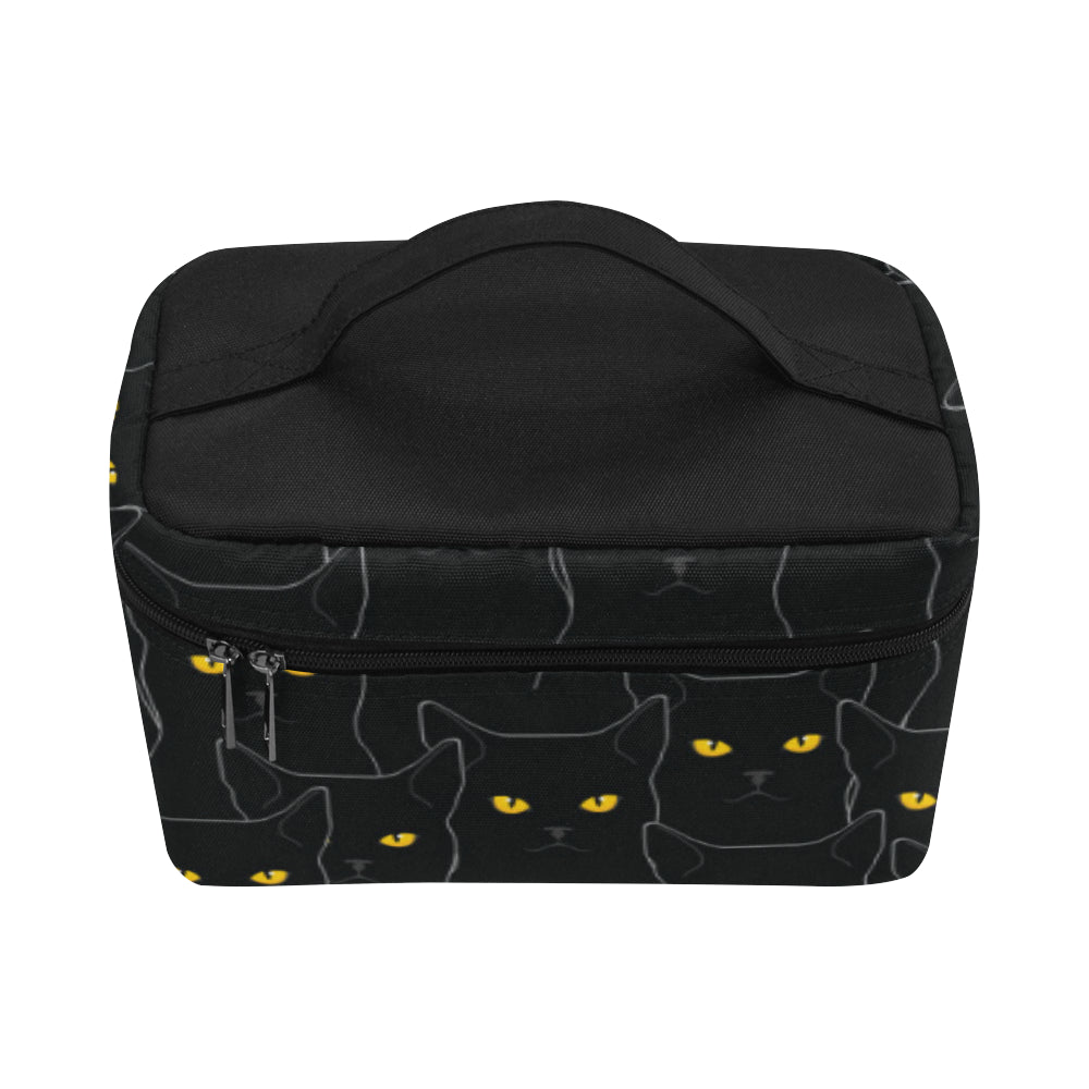 Black Cat Yellow Eyes Print Pattern Makeup Bag