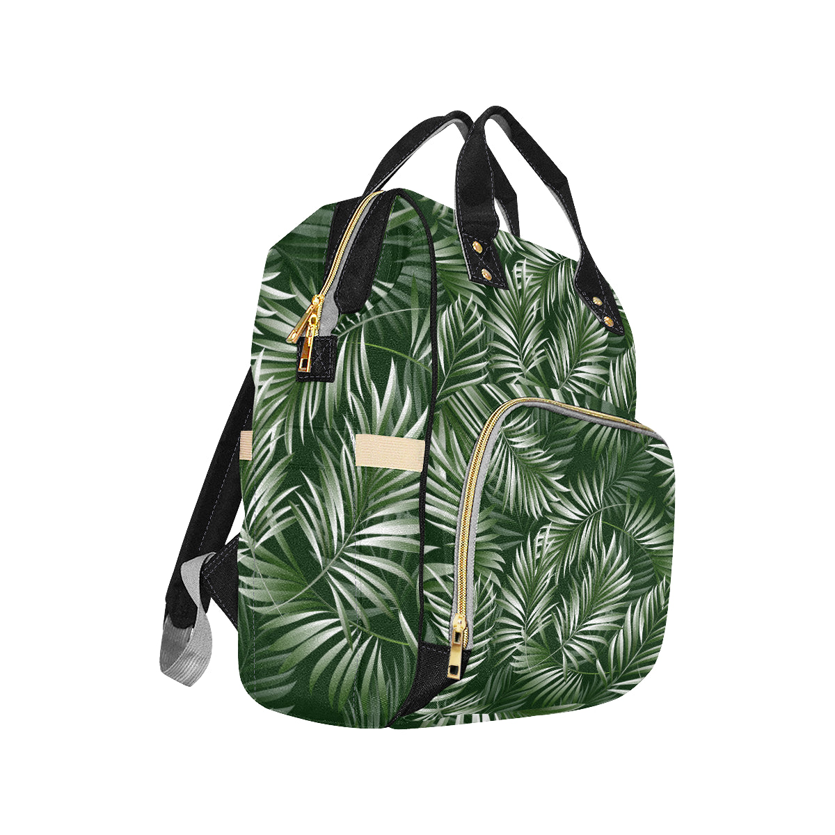 White Green Tropical Palm Leaves Diaper Bag Backpack