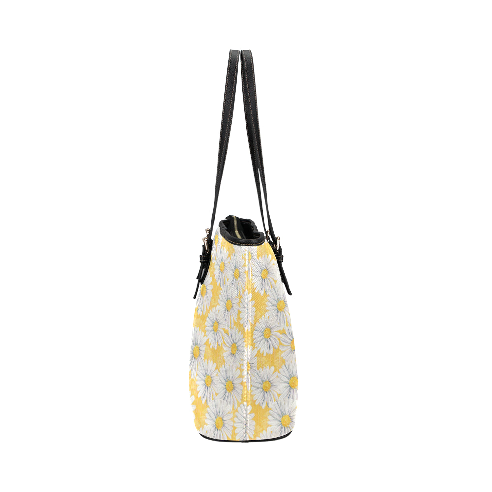 Daisy Yellow Watercolor Print Pattern Leather Tote Bag