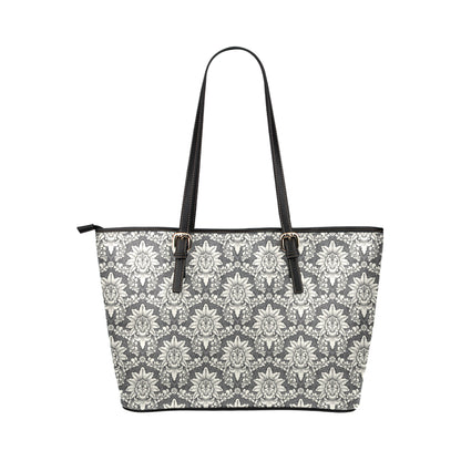 Damask Elegant Print Pattern Leather Tote Bag