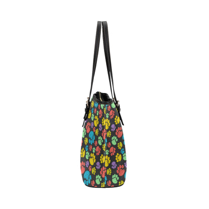 Paw Colorful Print Leather Tote Bag