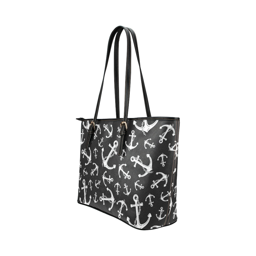 Anchor Black White Leather Tote Bag