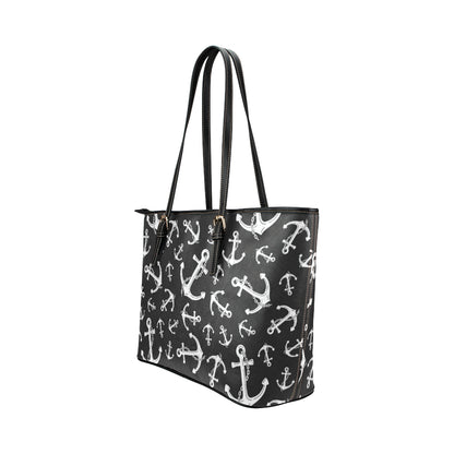 Anchor Black White Leather Tote Bag