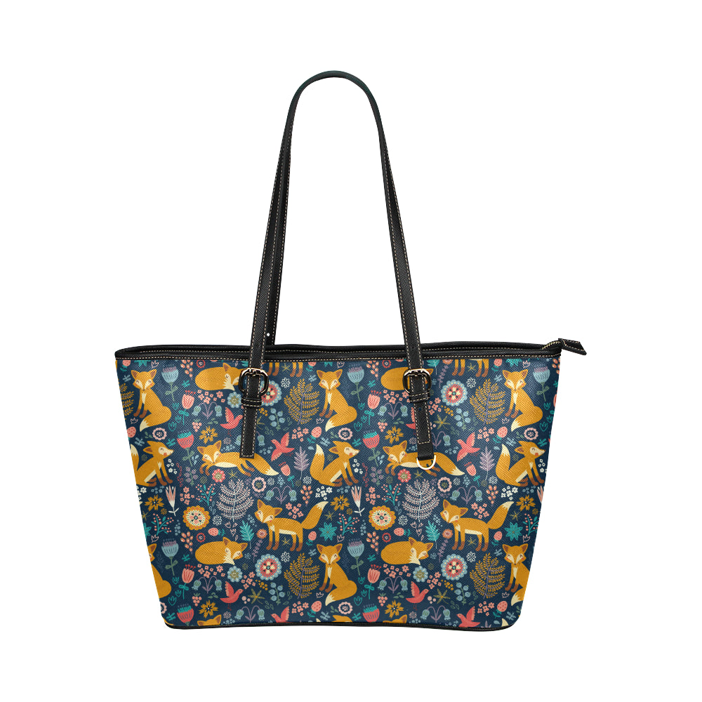 Fox Cute Jungle Print Pattern Leather Tote Bag