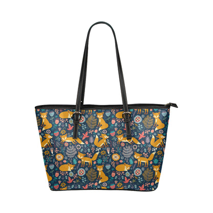 Fox Cute Jungle Print Pattern Leather Tote Bag