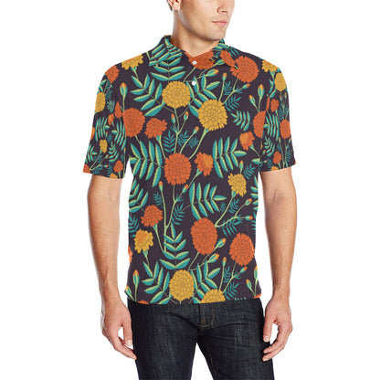 Marigold Pattern Print Design MR01 Men Polo Shirt
