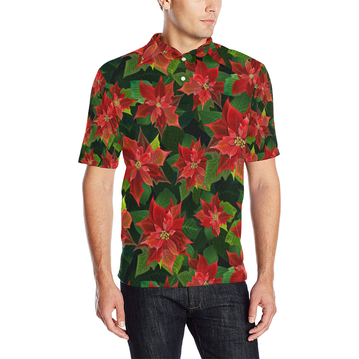 Poinsettia Pattern Print Design POT04 Men Polo Shirt