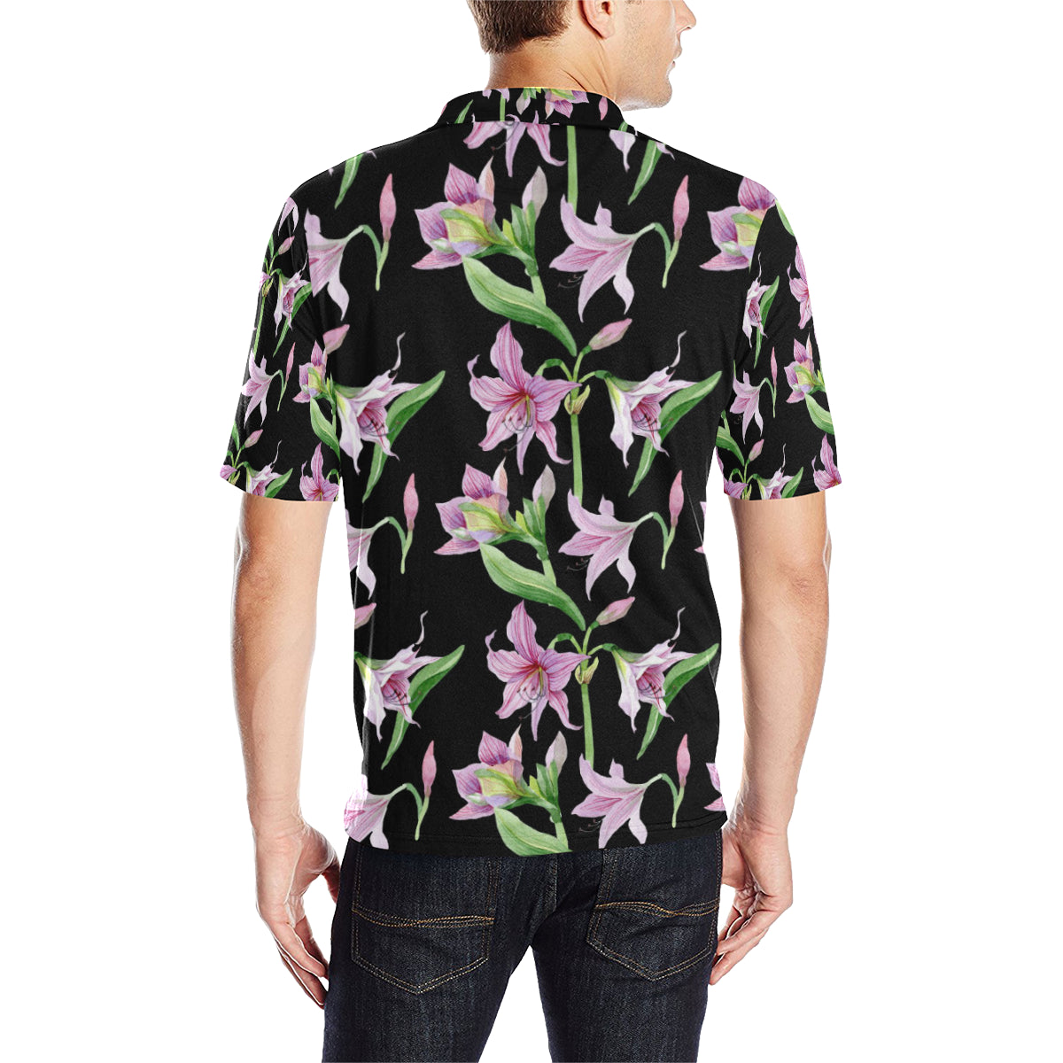 Amaryllis Pattern Print Design AL08 Men Polo Shirt