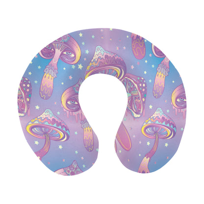 Psychedelic Mushroom Pattern Print Design A01 U-Shaped Travel Neck Pillow