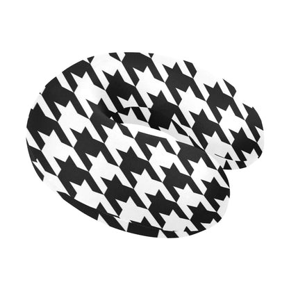 Houndstooth Black White Pattern Print Design 05 U-Shaped Travel Neck Pillow