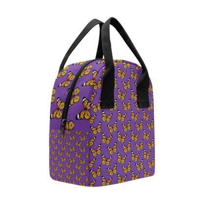 Monarch Butterfly Purple Print Pattern Insulated Lunch Bag