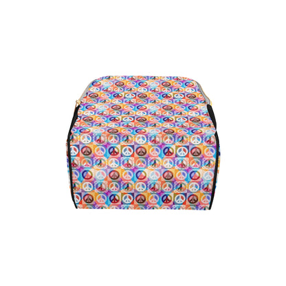 Peace Sign Patchwork Design Print Diaper Bag Backpack