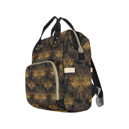 Gold Dragonfly Mandala Diaper Bag Backpack