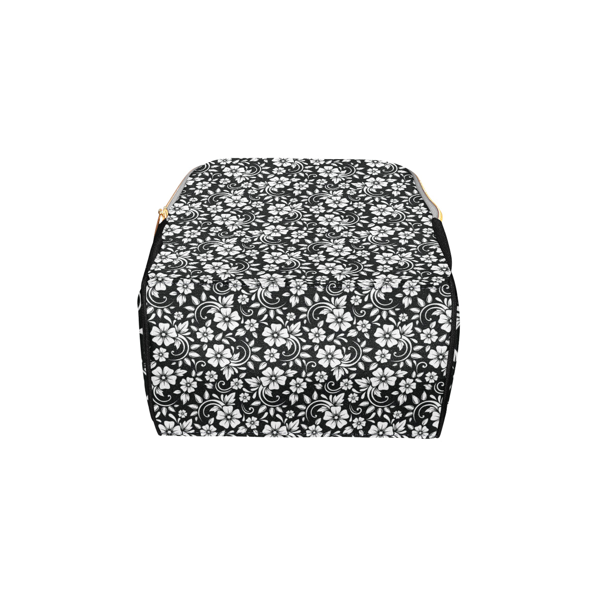 Floral Black White Themed Print Diaper Bag Backpack