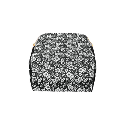 Floral Black White Themed Print Diaper Bag Backpack