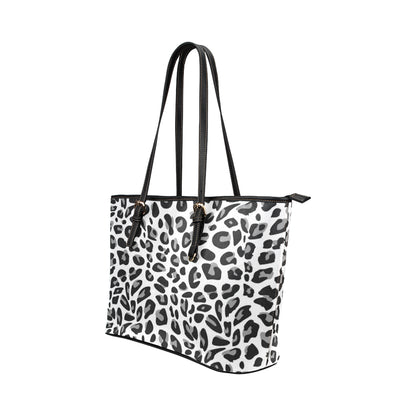 Snow Leopard Skin Print Leather Tote Bag