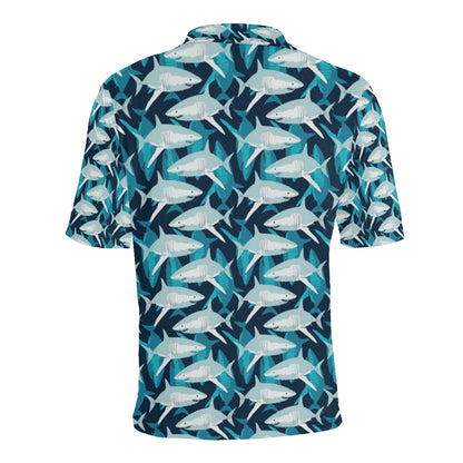 Shark Design Print Men Polo Shirt