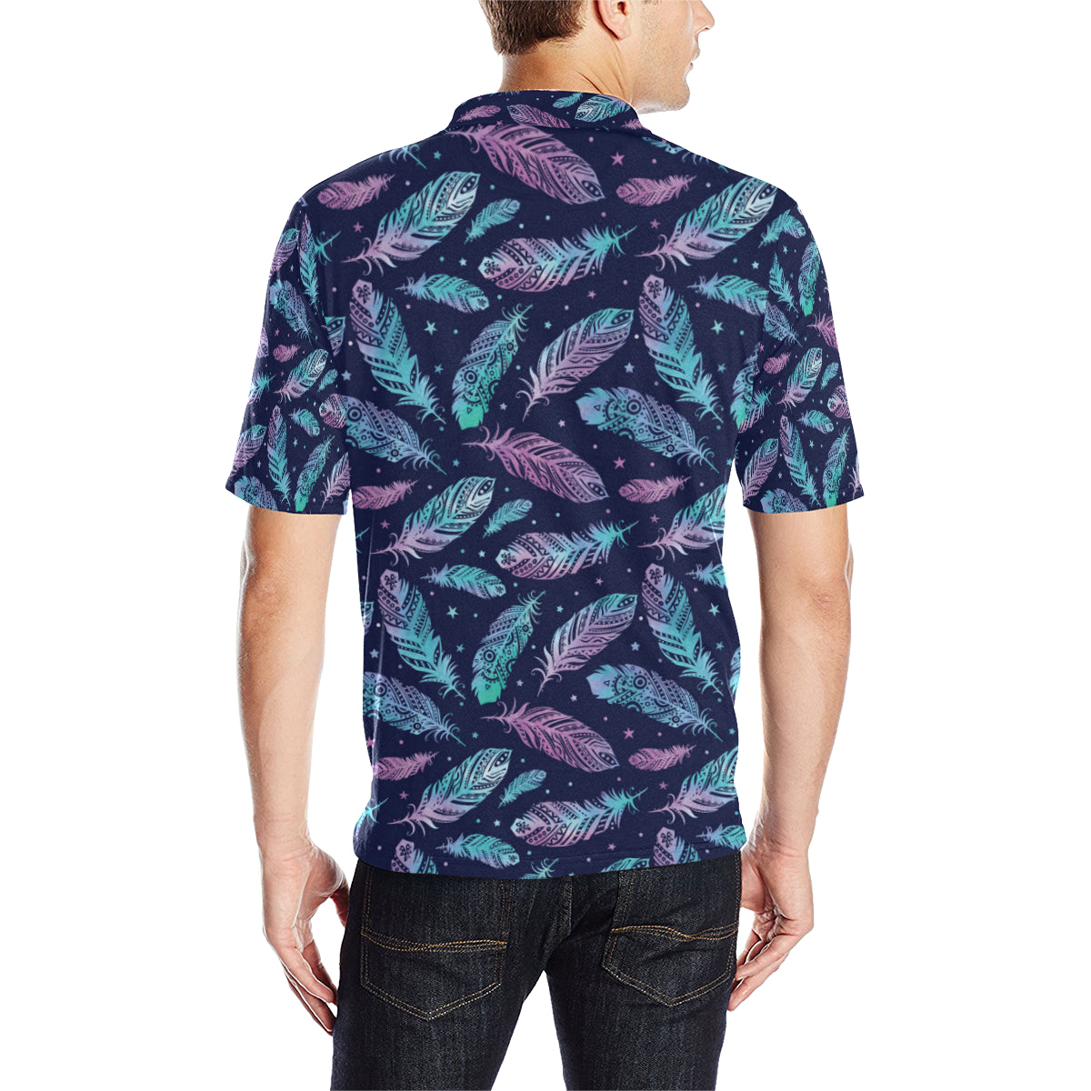 Feather Aztec Design Print Men Polo Shirt