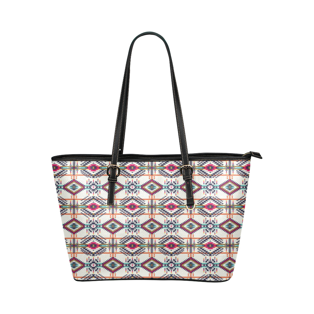 Indian Navajo Art Themed Design Print Leather Tote Bag