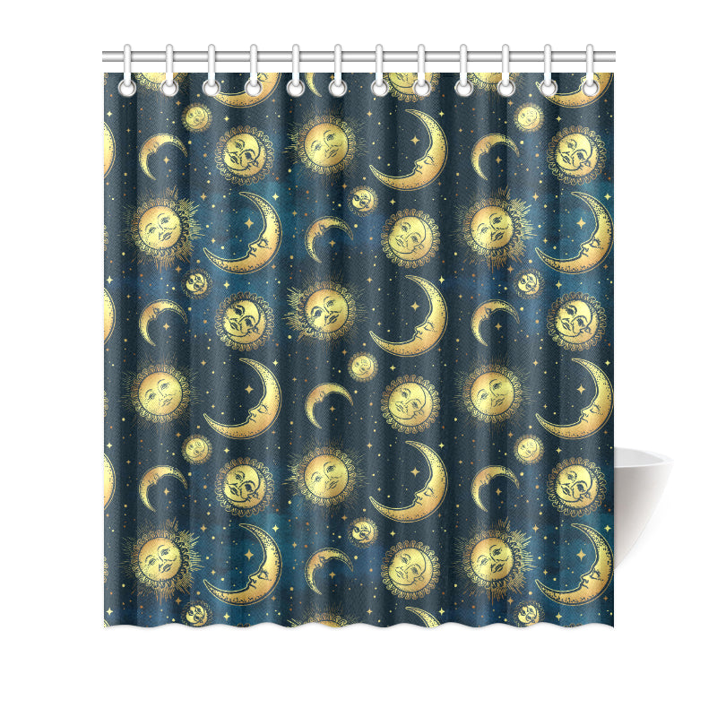 Gold Sun Moon Face Shower Curtain