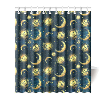 Gold Sun Moon Face Shower Curtain