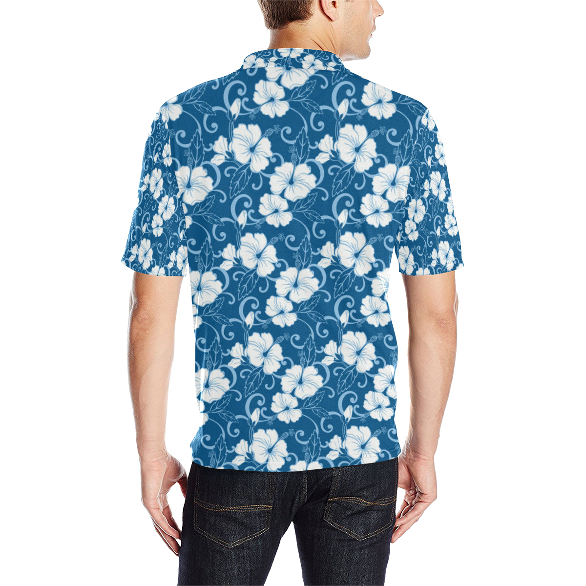 Hibiscus Pattern Print Design HB03 Men Polo Shirt