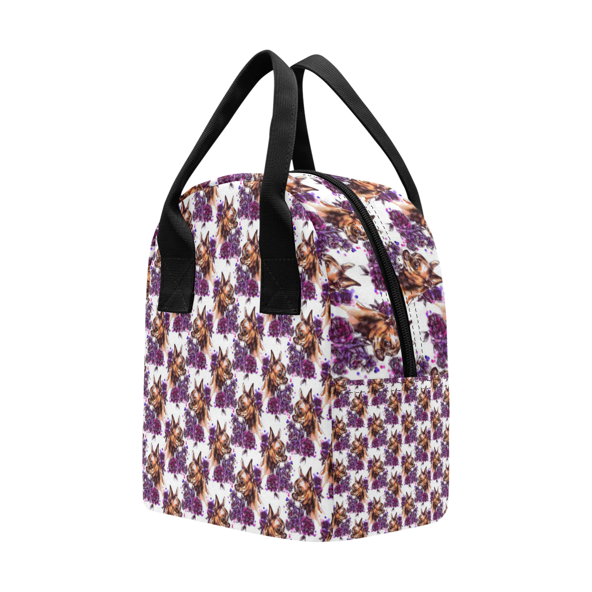 Chihuahua Purple Floral Insulated Lunch Bag