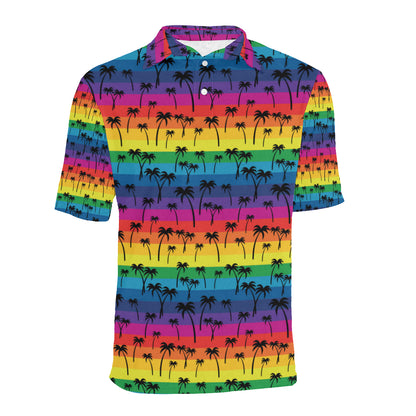 Palm Tree Rainbow Themed Print Men Polo Shirt