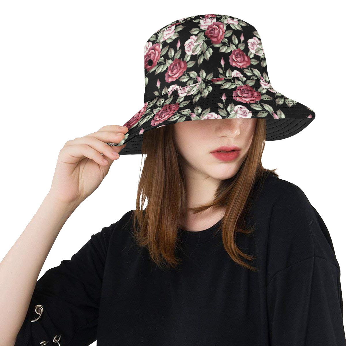 Rose Red Pink Pattern Print Design RO03 Unisex Bucket Hat