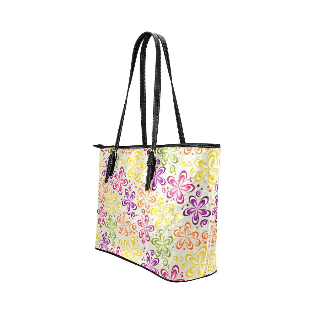 Flower Power Colorful Design Print Leather Tote Bag