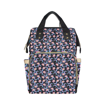 Lotus with Moon Pink Print Themed Diaper Bag Backpack