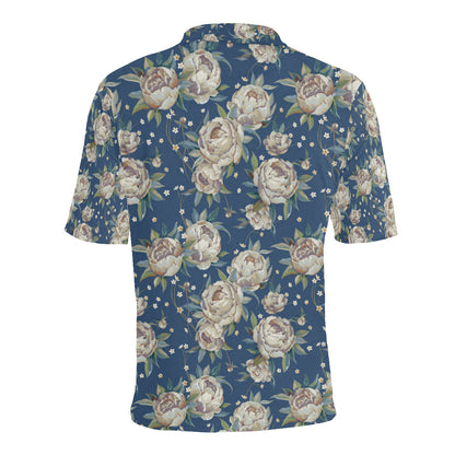 Peony Pattern Print Design A03 Men Polo Shirt