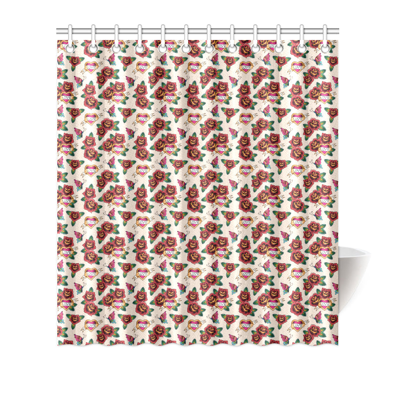 Old School Tattoo Rose Pattern Shower Curtain