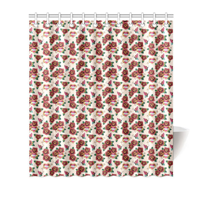 Old School Tattoo Rose Pattern Shower Curtain