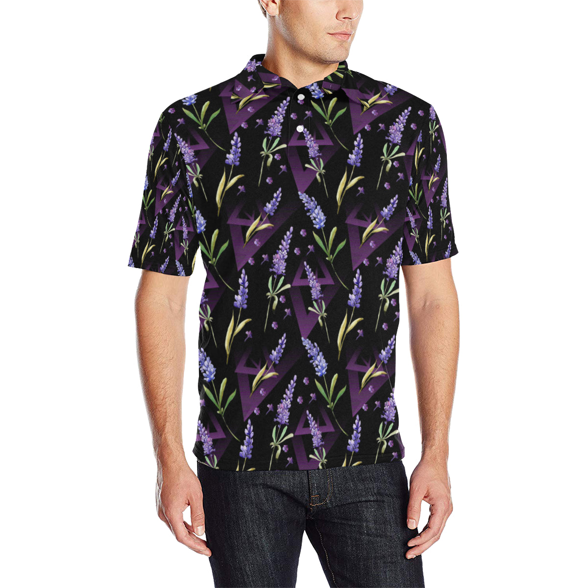 Lavender Pattern Print Design LV07 Men Polo Shirt
