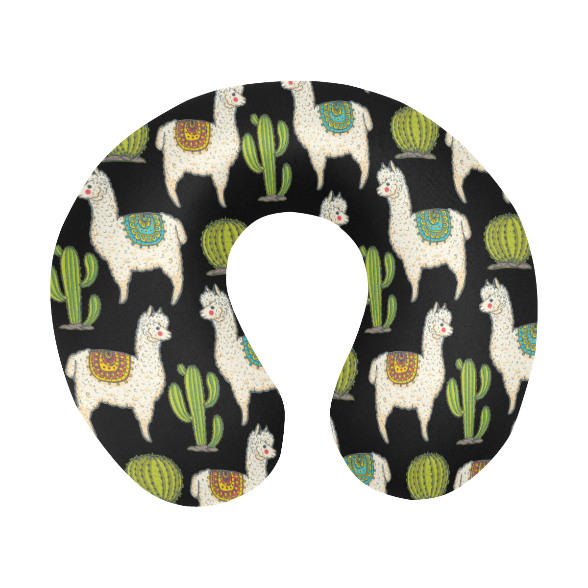 Alpaca Cactus Pattern Print Design 07 U-Shaped Travel Neck Pillow
