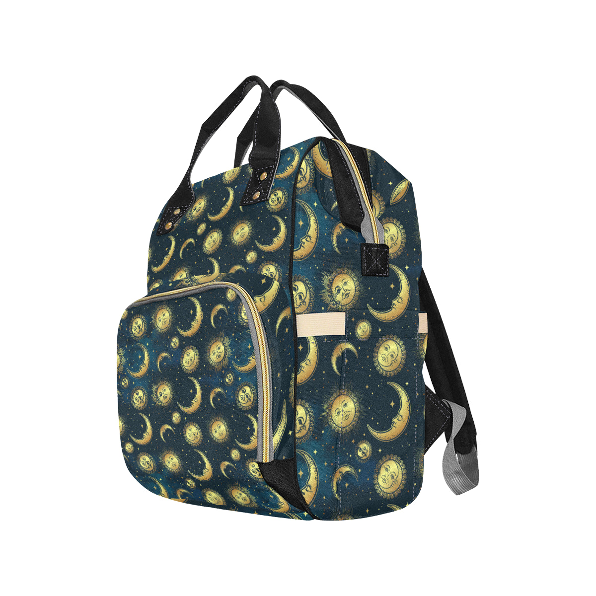 Gold Sun Moon Face Diaper Bag Backpack