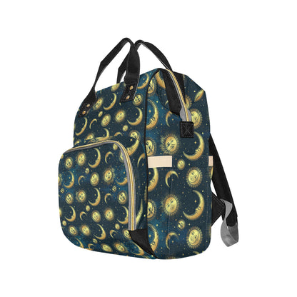 Gold Sun Moon Face Diaper Bag Backpack