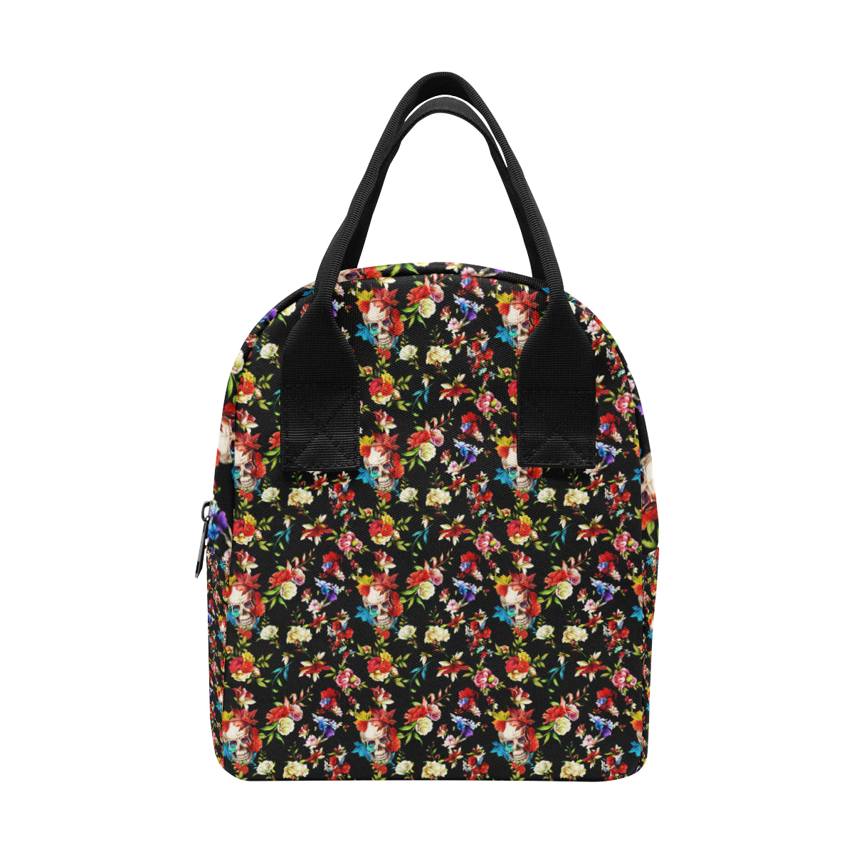 Skull Roses Flower Design Themed Print Insulated Lunch Bag