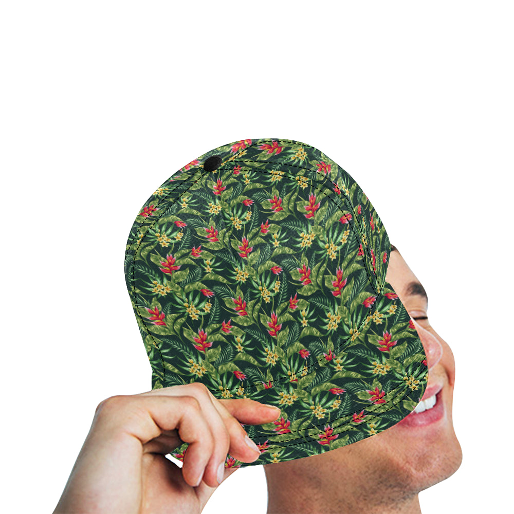 Tropical Folower Red Heliconia Print Snapback Cap