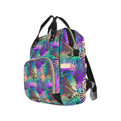 Neon Flower Tropical Palm Leaves Diaper Bag Backpack