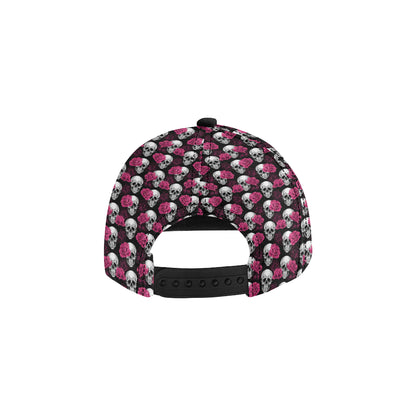 Pink Rose Skull Themed Print Snapback Cap