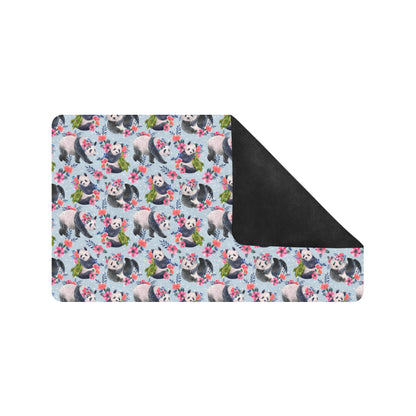 Panda Bear Flower Design Themed Print Rubber Doormat