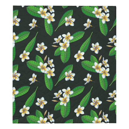 White Plumeria Pattern Print Design PM023 Premium Quilt
